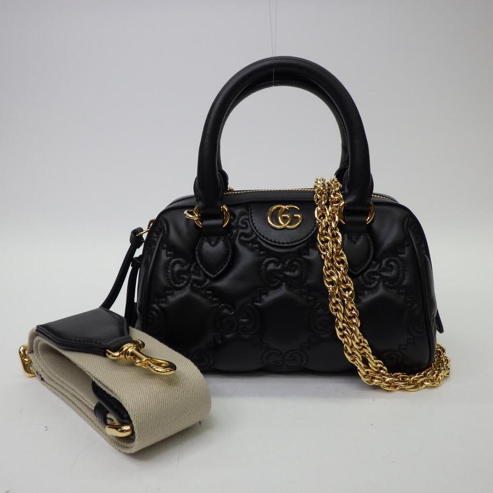 GUCCI GG Matelasse Leather Bag Shoulder Handbag Black